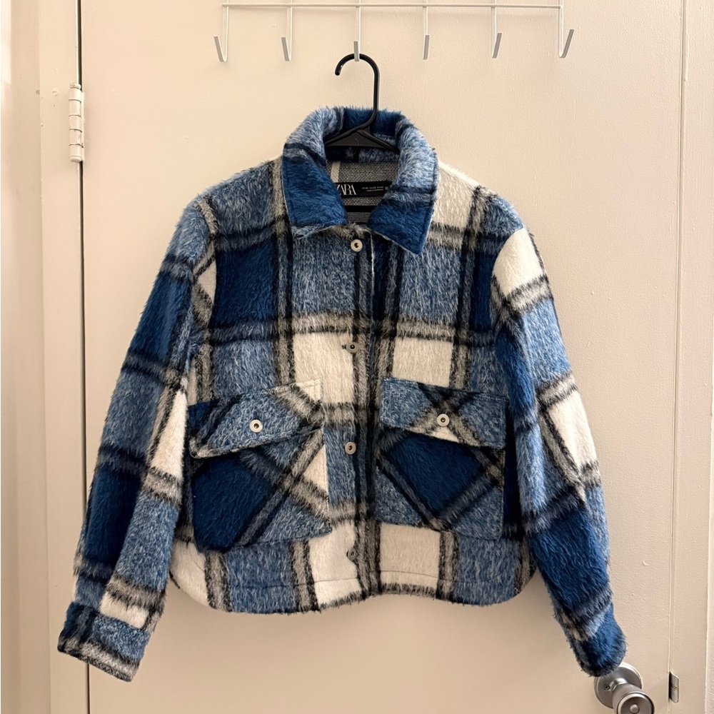 Zara Blue and White Plaid Women's Jacket